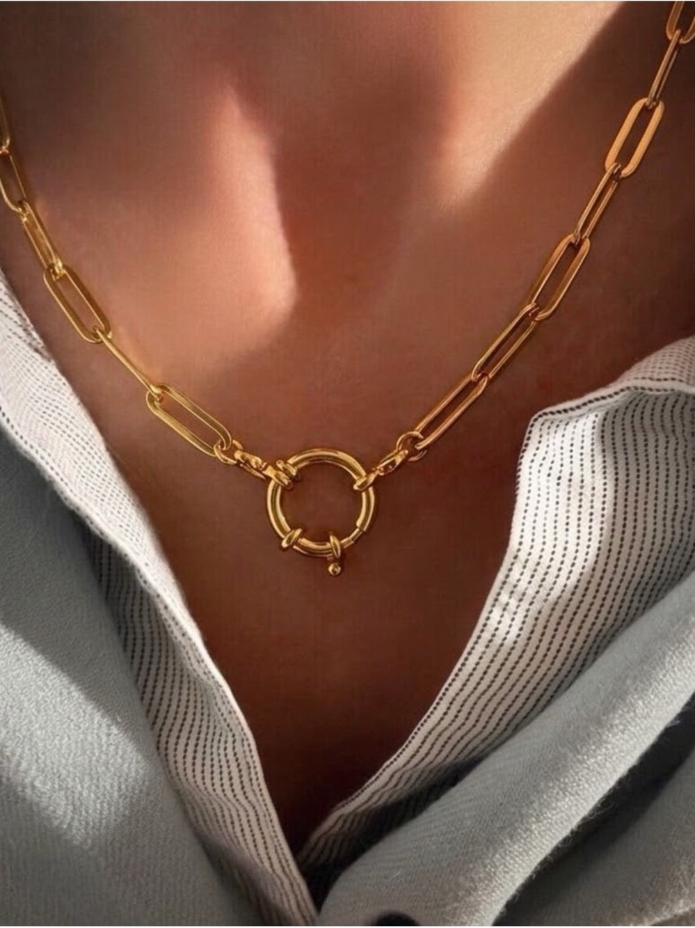 Stainless Steel Paper Clip Necklace Charm Pendant Holder 18K Gold Plated Unisex